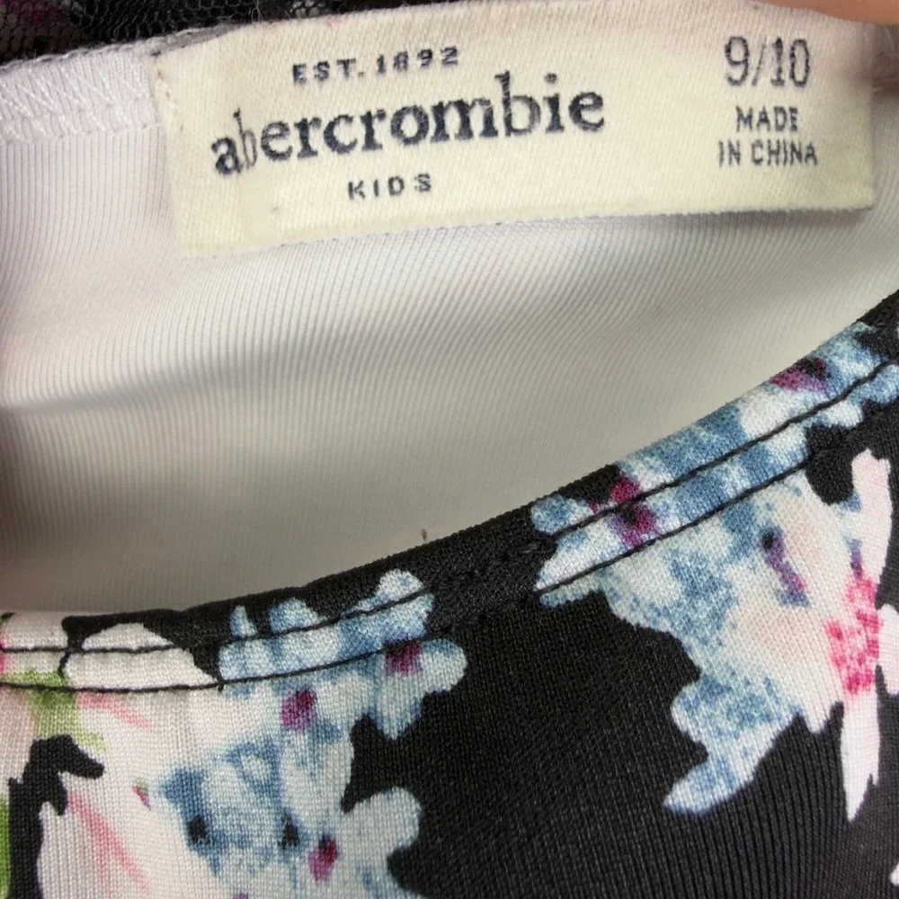 Abercrombie Kids Floral Fit and Flare Dress Size 9/10 Black Sleeveless Skater
